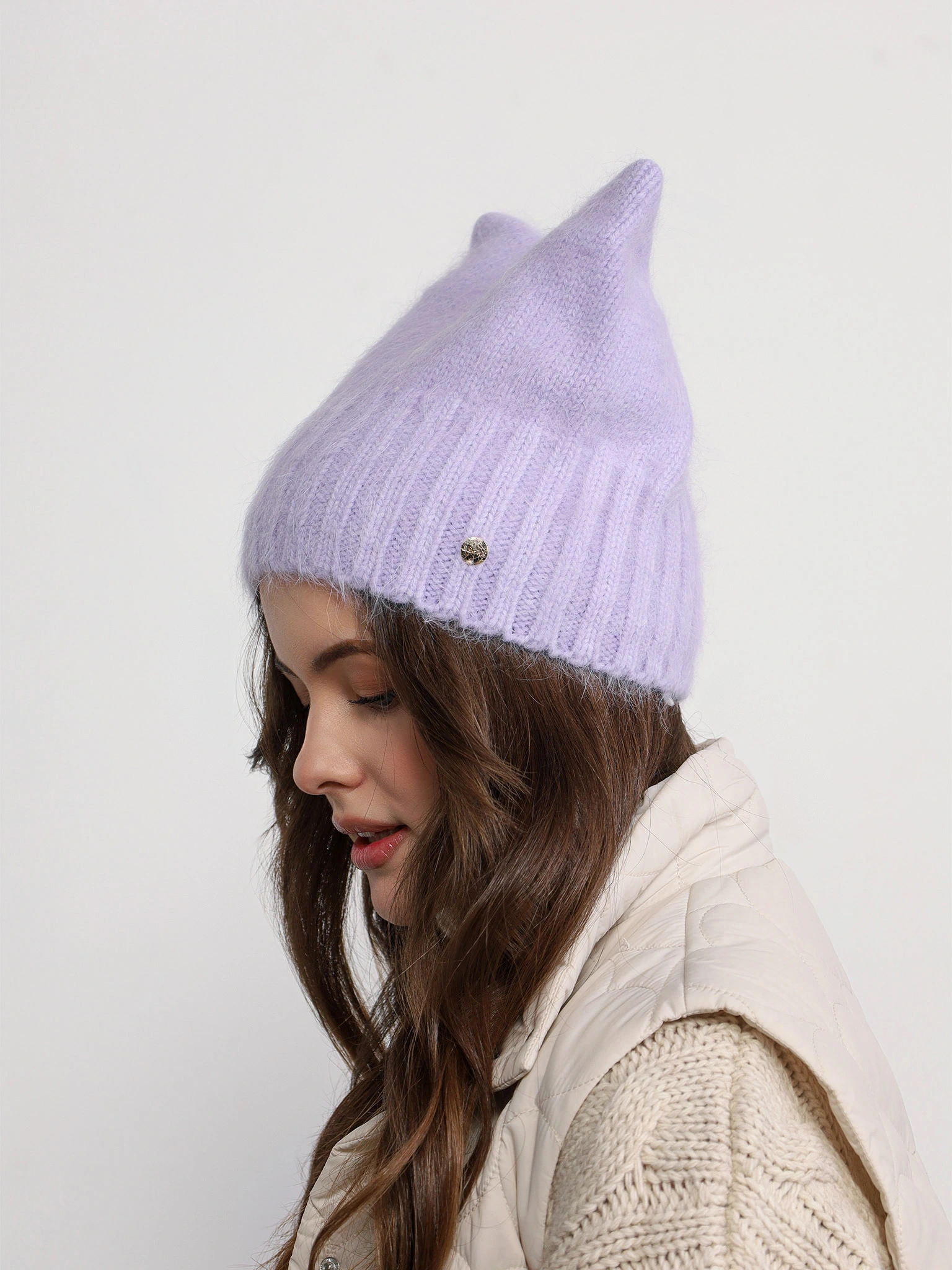 Шапка-бини из ангоры и нейлона с ушками в ассортименте